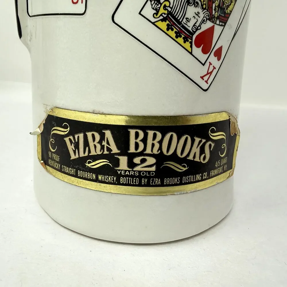 Ezra Brooks Queen of Hearts US Navy Whiskey Decanter Vintage Poker Bottle *Flaw